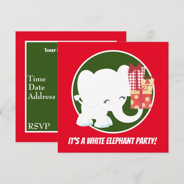 White elephant Christmas Holiday party Invitation (Front/Back)