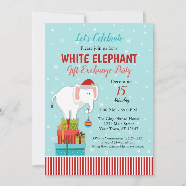 White Elephant Gift Exchange Christmas Party Invitation (Front)