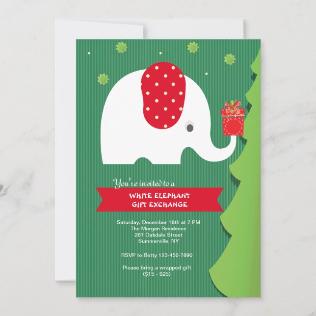 White Elephant Gift Exchange Party Invitation (Front)