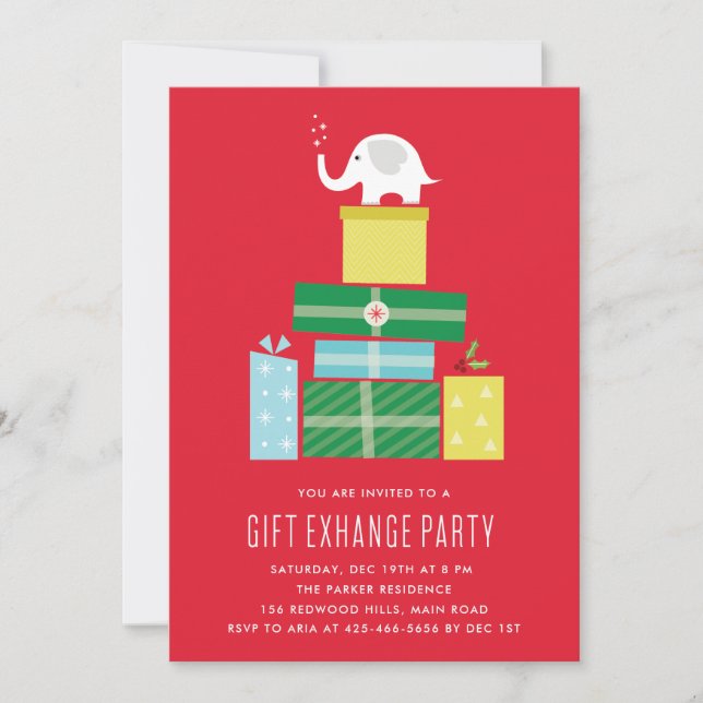 White elephant gift exchange Party Invite_Berry Invitation (Front)