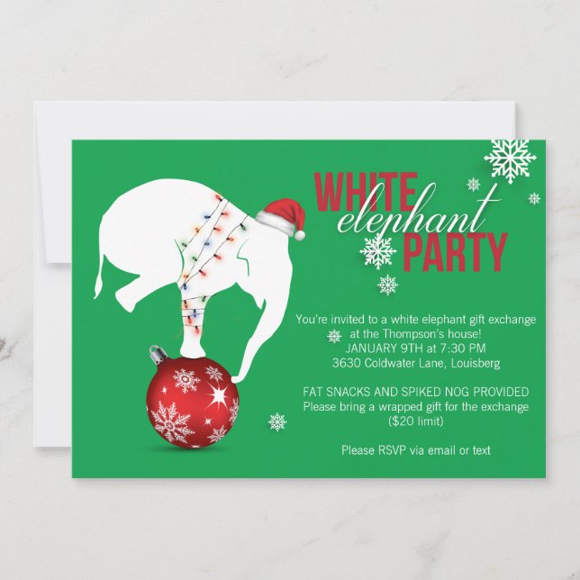 White Elephant Party Invitation | Green (Front)