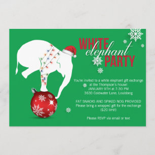 White Elephant Party Invitation   Green