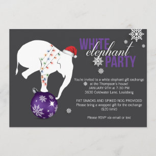 White Elephant Party Invitation Purple/Grey