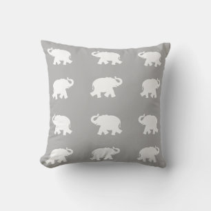 White elephant pattern on light grey throw pillow