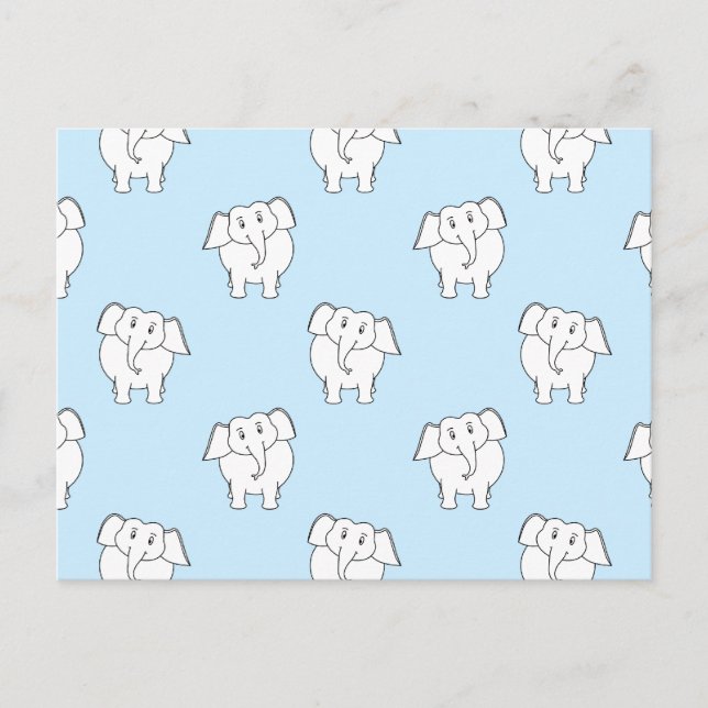 White Elephant Pattern on Pale Blue. Postcard (Front)