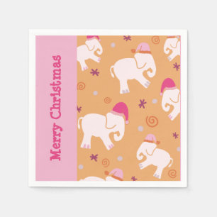 White elephant pattern pink and orange Christmas  Napkin