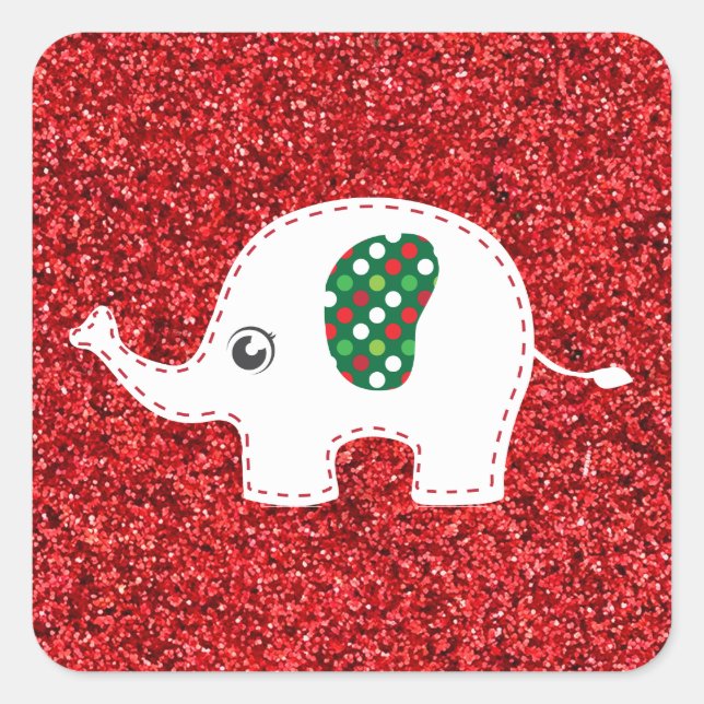 White elephant red glitter sticker (Front)