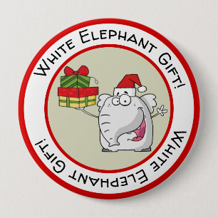 White Elephant Santa Hat Gifts Cartoon 4 Inch Round Button