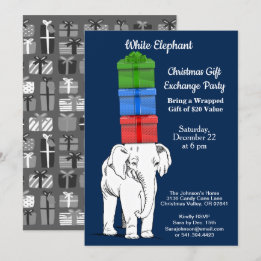 White Elephant Stacked Gift Exchange Party Invitation