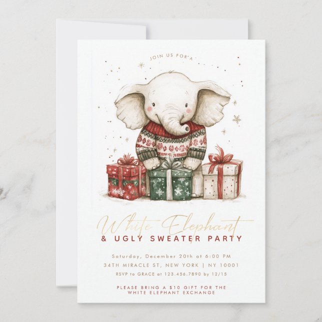 White Elephant Ugly Sweater Party Invitation (Front)