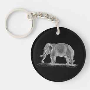 White Elephant Vintage 1800s Illustration Keychain