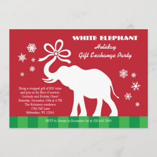 White Elephant with Bow Gift Exchange Party Invitation