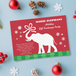White Elephant with Bow Gift Exchange Party Invitation