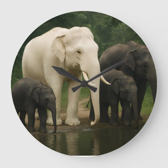 White elephant with family large clock (Front)