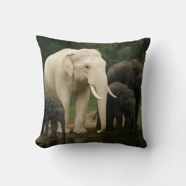 White elephant with family throw pillow (Front)