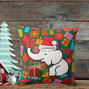 White Elephant Your Name Christmas Presents Green Throw Pillow