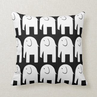 White Elephants on Black Throw Pillow