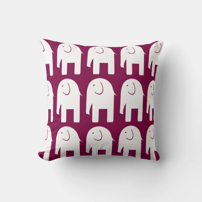 White Elephants on Burgundy Throw Pillow (Front)
