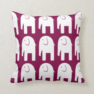 White Elephants on Burgundy Throw Pillow