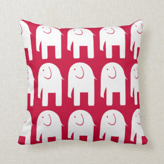 White Elephants on Red Throw Pillow
