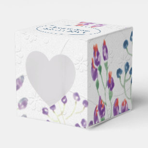 White Embossed With Watercolor Flowers  Favor Box