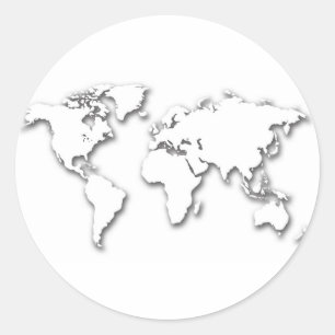 White Embossed World Map Classic Round Sticker