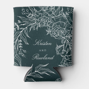 White Emerald Flower Wreath Emerald Green Wedding Can Cooler