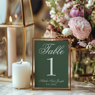 White Emerald Green Old Money Wedding Table Number