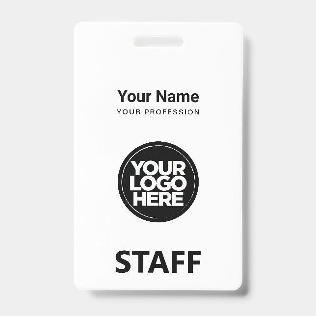 White Employee Name Business Logo Staff Tag Badge (Front)