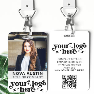 White Employee Photo ID With QR Code Business Logo Badge