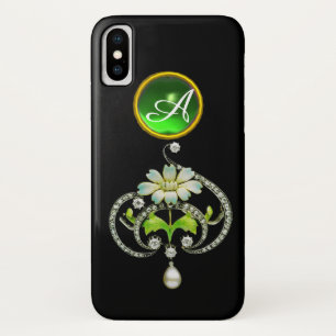 WHITE ENAMEL FLOWER, PEARLS AND DIAMONDS MONOGRAM Case-Mate iPhone CASE