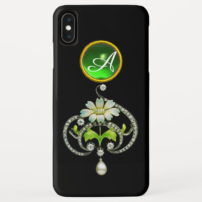 WHITE ENAMEL FLOWER, PEARLS AND DIAMONDS MONOGRAM Case-Mate iPhone CASE (Back)