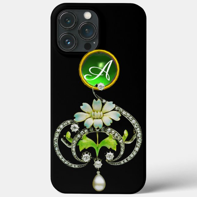 WHITE ENAMEL FLOWER, PEARLS AND DIAMONDS MONOGRAM  Case-Mate iPhone CASE (Back)