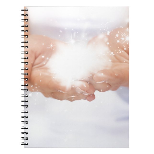 white energy healing hands reiki healer shaman notebook (Front)