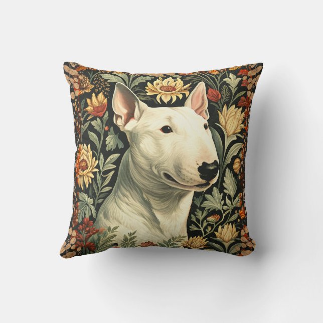White English Bull Terrier Victorian Floral Throw Pillow (Back)