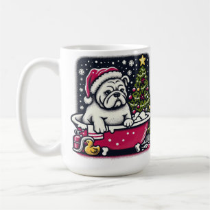White English Bulldog Bath Christmas Coffee Mug