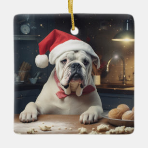 White English Bulldog Christmas Cookies Holiday Ceramic Ornament