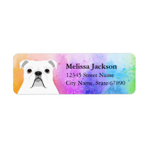 White English Bulldog Rainbow Colours Address Labe