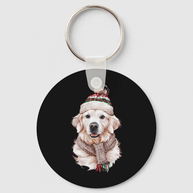 White English Cream Golden Retriever Mom Dog Puppy Keychain (Front)