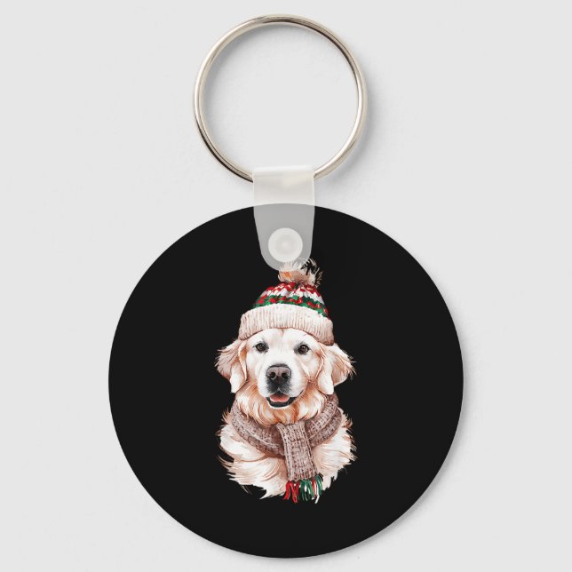 White English Cream Golden Retriever Mom Dog Puppy Keychain (Front)