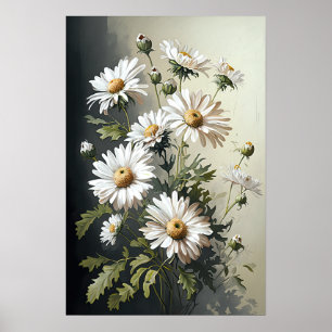 White English Daisy Flower Art Print Poster