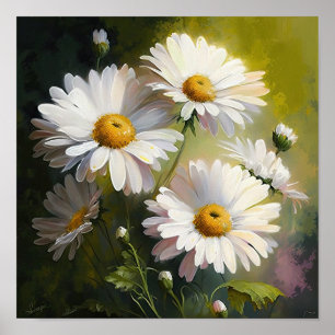 White English Daisy Flower Art Print Poster