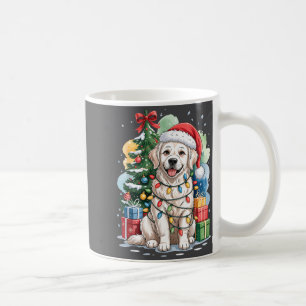 White English Golden Retriever Santa Hat Christmas Coffee Mug
