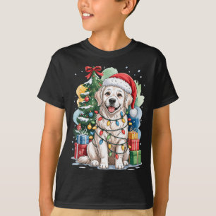 White English Golden Retriever Santa Hat Christmas T-Shirt