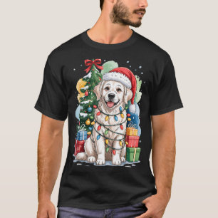 White English Golden Retriever Santa Hat Christmas T-Shirt