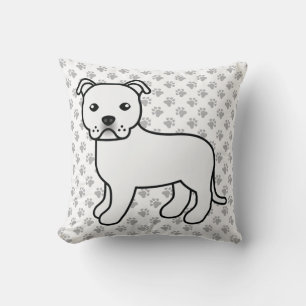 White English Staffie Cute Cartoon Dog & Paws Throw Pillow