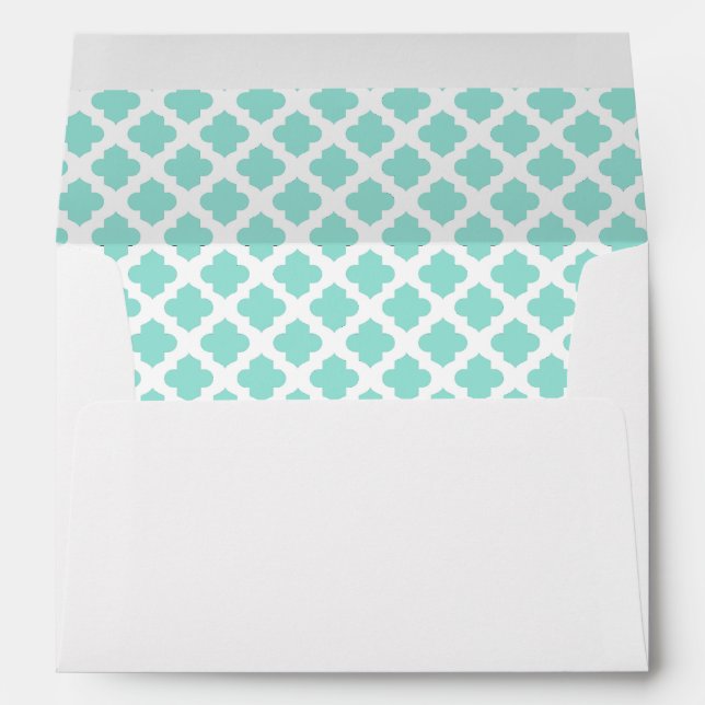 White Envelope, Aqua Blue Green Quatrefoil Lined Envelopes (Back (Bottom))