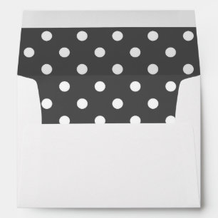 White Envelope, Dark Silver Grey Polka Dot Lined Envelope