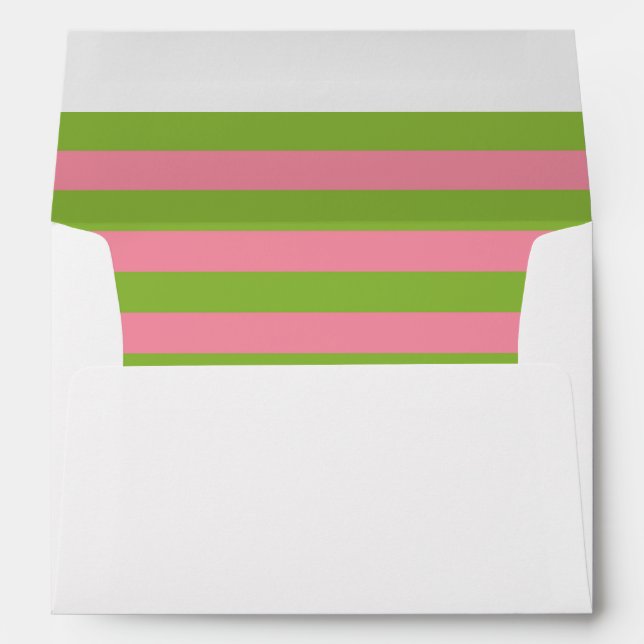 White Envelope Salmon Pink and Green Striped Liner (Back (Bottom))