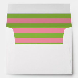 White Envelope Salmon Pink and Green Striped Liner